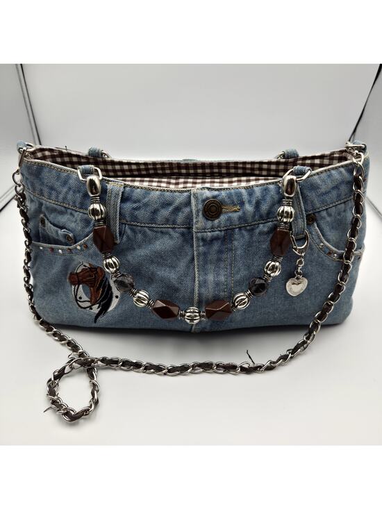 ABJ Handbags - Vintage booty handbag Jean Denim Purse Beaded Horse equestrian y2k